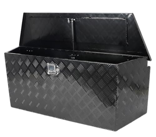 49 Inch Heavy Duty Aluminum Trailer Tongue Tool Box, Waterproof Trailer Toolbox for Pick Up Truck Bed RV With Lock & Keys, Black Trailer Storage Box - color: Black, size: 49" x 15" x 18.5" - Smooth