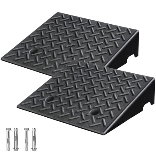 2 Pack Rubber Curb Ramps for Driveway, 5" Height, Heavy Duty 4 Ton (8818 lbs) Capacity, for Lawn Mower, Wheelchair, Motorcycle, Car, Loading Dock & Threshold - size: 5" Rise