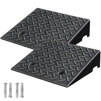 2 Pack Rubber Curb Ramps for Driveway, 5" Height, Heavy Duty 4 Ton (8818 lbs) Capacity, for Lawn Mower, Wheelchair, Motorcycle, Car, Loading Dock & Threshold - size: 5" Rise