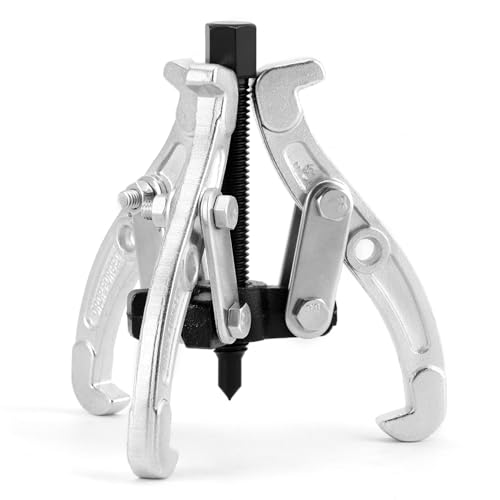 QWORK 3 Inch 3-Jaw Gear Puller, Drop-Forged Cr-V Steel, Heat-Treated, Reversible Jaws, 3-Ton Capacity