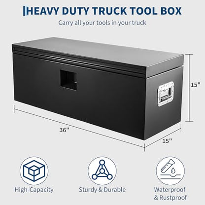 Industrial Steel Truck Tool Box w/Gas-Shock Lid, Pry-Resistant Security & Weatherproofing Toolbox Organizer Chest Fits Pickup, Truck Bed, RV, Trailer - color: Black, size: 15X15X36 inch
