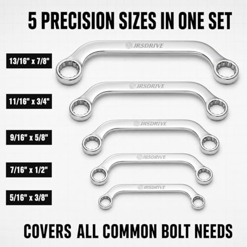 Half Moon Box Wrench Set Metric, 8-22mm, 5-Piece C-Style Combination wrenches, 12 Point, CR-V Steel, Organized in Rolling Pouch, Mirror Finish Elliptical Panel
