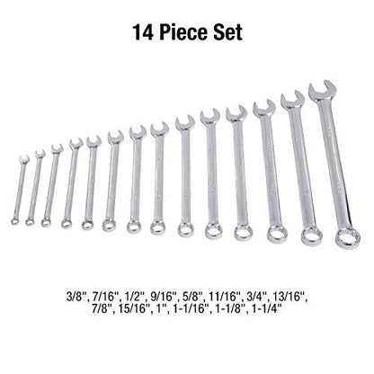 Sunex 9915 V-Groove Fractional Full Polish Combination Wrench Set, 3/8-Inch - 1-1/4-Inch, Fully Polished, 14-Piece (Includes Roll-Case) - size: SAE, style: V-Groove Fractional Combination Wrench Set 14-Piece