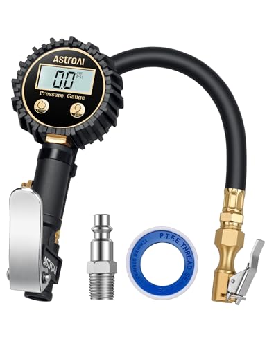 AstroAI Digital Tire Pressure Gauge with Inflator(3-250 PSI 0.1 for Display Resolution), Heavy Duty Air Chuck and Compressor Accessories with Rubber Hose and Quick Connect Coupler, White - color: white