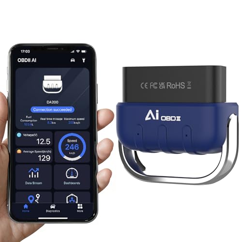 OBD2 Scanner Bluetooth AI Auto Diagnostic Tool Check Engine Car Code Reader for iOS & Android Exclusive APP Clear Error Code Data Reset Wireless Diagnostic Scanner for All OBD-II Vehicles