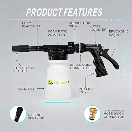 Foam Gun Car Wash Gun, Foam Blaster Equips 3/4" Universal Garden and Quick Connector (Connects to Any Garden Hose) for Watering Plants, Lawn, Patio, Car Wash, Cleaning