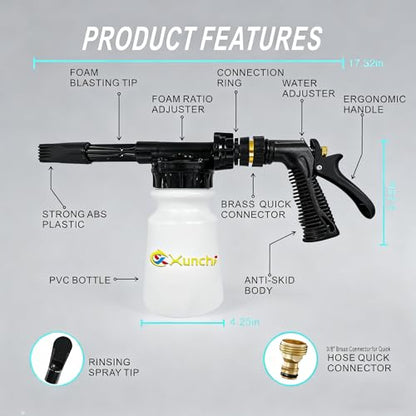 Foam Gun Car Wash Gun, Foam Blaster Equips 3/4" Universal Garden and Quick Connector (Connects to Any Garden Hose) for Watering Plants, Lawn, Patio, Car Wash, Cleaning