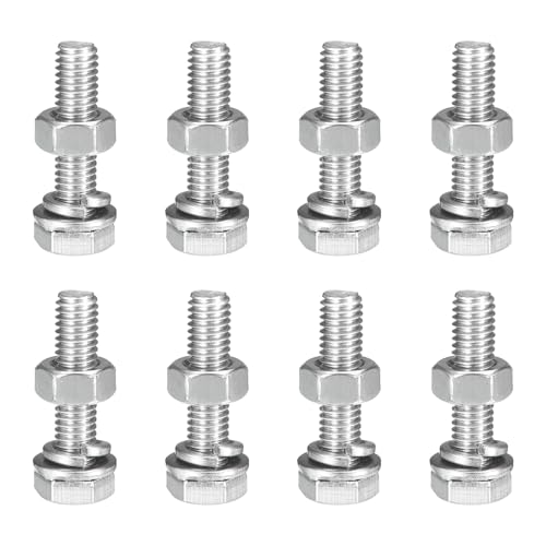 uxcell M6 x 25mm Hex Head Screws Bolts, Nuts, Flat & Lock Washers Kits, 304 Stainless Steel Fully Thread Hexagon Bolts 8 Sets - size: M6 x 25mm