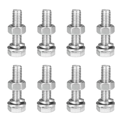 uxcell M6 x 25mm Hex Head Screws Bolts, Nuts, Flat & Lock Washers Kits, 304 Stainless Steel Fully Thread Hexagon Bolts 8 Sets - size: M6 x 25mm