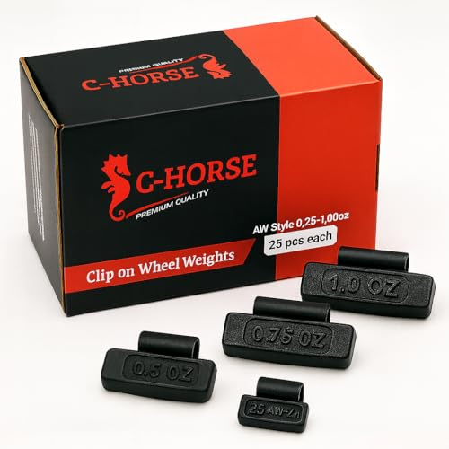C-HORSE 100Pcs AW Series Clip on Wheel Weights Black Coated Assortment for Hammer Type Rim Balancers, 0.25oz, 0.50oz, 0.75oz, 1.0oz, 25pcs for Each Size Fit for Aluminum Alloy Wheel (AW 0.25-1oz) - size: AW 0.25-1oz