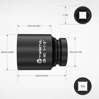 1-7/8" Impact Socket 1 Inch Drive for for Truck Axle Nuts, CR-MO | 6 Point Design Large Impact Socket, ANSI Certified, Heavy Duty Socket 1 Inch Drive , Hub Removal & Mining Equipment Repair - size: 1-7/8'' (1 PCS)
