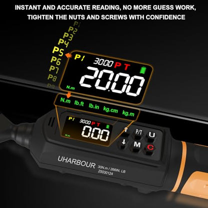 Uharbour Digital Torque Wrench 1/4 Drive, 1.1-22.1 Ft-lbs/1.5-30Nm Range, Electric Torque Wrench with Dual Direction Ratchet, ±1% Accuracy with Vibration, Buzzer and LED Alert - size: 1/4" Drive 1.1-22.1 Ft-lbs