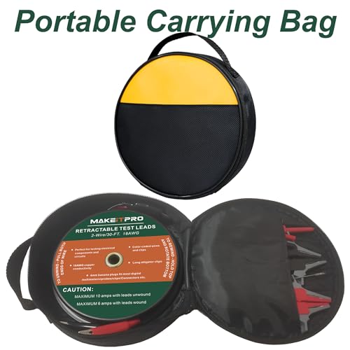2 Wires 30FT 18AWG Retractable Test Leads with Cable Bag | Dual Ended Electrical Alligator Clips Test Probe Lead Wire Cables for Circuit Connection/Electrical Testing Troubleshooting