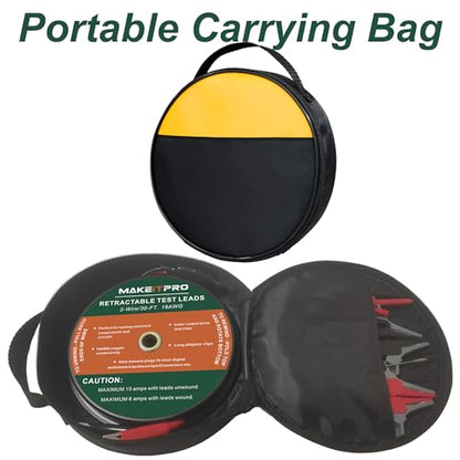 2 Wires 30FT 18AWG Retractable Test Leads with Cable Bag | Dual Ended Electrical Alligator Clips Test Probe Lead Wire Cables for Circuit Connection/Electrical Testing Troubleshooting