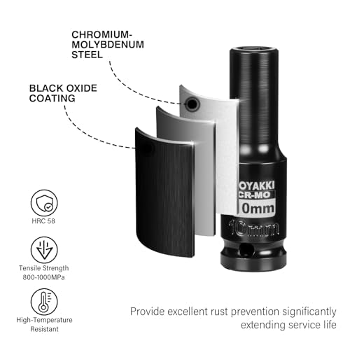 1/2" Drive 10mm Deep 6 Pt CR-MO Metric Impact Socket for Axle Nuts - size: 10mm, style: 1/2" Drive Deep