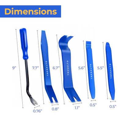 Tresalto Auto Trim Removal Tool Kit - 5 Piece Set for Dash, Door Panel, Clip Remover - Scratch-Resist Nylon Pry Tools for Interior Car Trims Work - Panel Prying Tools Included - Blue - size: 5 Pack