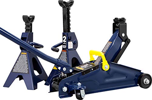 TCE AT82001U Torin Hydraulic Trolley Service/Floor Jack Combo with 2 Jack Stands, 2 Ton (4,000 lb) Capacity, Blue - size: 2 Ton