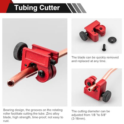 Clatoon Brake Line Double & Single Flaring Tool Kit with Tubing Cutter, Brake Line Repair Kit for Copper, Aluminum, Brake Line and Brass Tubing, Flare Tool kit Includes 5 Adapters, 45 Degrees