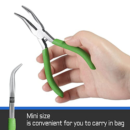 Bent Nose Pliers for Jewelry Making, 5 Inch Bent Chain Nose Pliers with Serrated Jaws - style: Bent Nose Pliers