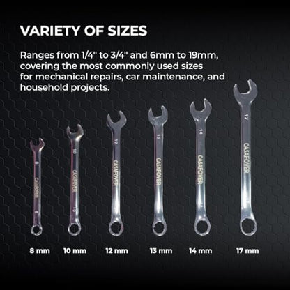 Casafoyer 6-Piece Combination Wrench Set, Metric 8–17 mm, Chrome Vanadium Steel