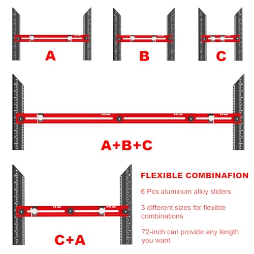Stair Tread Template Tool – Stair Tread Gauge Jig, Aluminum Alloy Measuring and Scribe Tool for Accurate Angle, Depth, and Length Measurement of Stairs, Risers, and Partitions - color: BlackRed