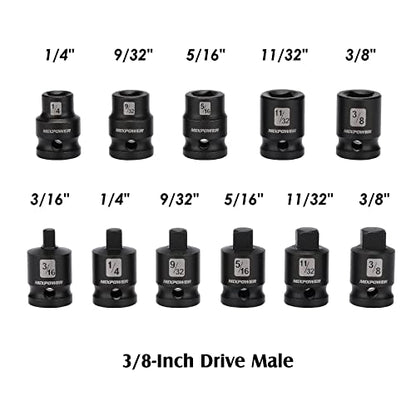 MIXPOWER 11 Pieces 3/8-inch Drive Pipe Plug Socket Set, SAE, CR-MO, Tapered Male Square Drive, Chamfered Female Square Drive