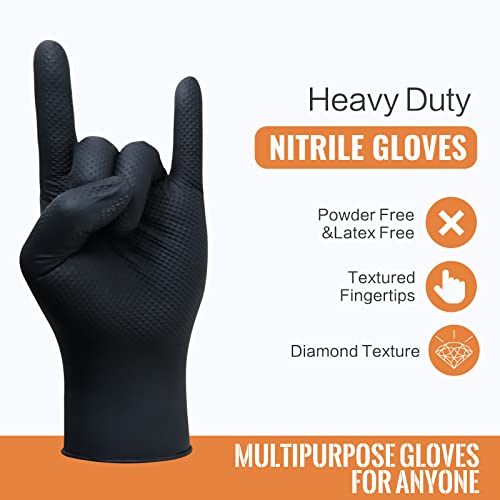 Wostar Black Nitrile Disposable Gloves Medium 8 Mil 100Pcs Latex & Powder-Free Industrial Raised Diamond Texture Black Gloves - color: Black Medium 8mil 100pcs, size: Medium ( 100pcs a box)