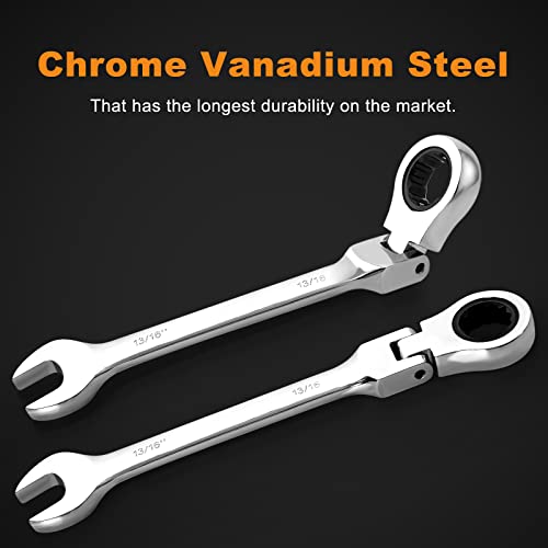Qnkaa 12pcs Flexible Ratchet Wrenches Set SAE 1/4” to 7/8“ Inch Standard Spanners Gear Ring Ratcheting Combination Flexi Wrench Kit Flex Flexible Head - size: 12-Piece SAE Set