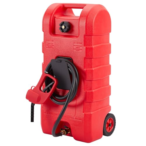 15 Gallon Gas Can, Portable Fuel Tank With Pump, Fuel Transfer Tank, Portable Gasoline Tank On Wheels With Le Fluid Transfer Siphon Pump and 10-Inch Hose for Cars, Boats, Lawnmowers, ATVs - color: Red