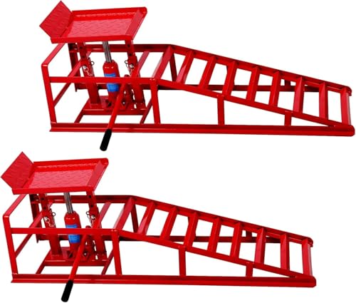 2 Pack Hydraulic Car and Truck Service Ramps,11023 Lbs (5 Tons) Capacity, Low Profile Car Lift Service Ramps for Oil Changes, Adjustable Lift Height 9.8" to 16.21", Home Garage,Vehicle Auto Garage Rep