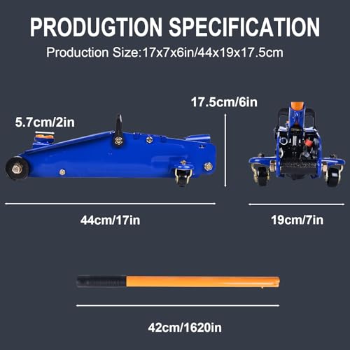 Low Profile Floor Jack 2 Ton (4,400 lbs), Heavy Duty Steel Hydraulic Racing Car Jack, Single Piston Quick Lift Pump with 5.1"-13" Lifting Range, Portable Hydraulic Floor Jack (Blue) - color: Blue, style: 2 ton