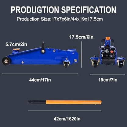 Low Profile Floor Jack 2 Ton (4,400 lbs), Heavy Duty Steel Hydraulic Racing Car Jack, Single Piston Quick Lift Pump with 5.1"-13" Lifting Range, Portable Hydraulic Floor Jack (Blue) - color: Blue, style: 2 ton