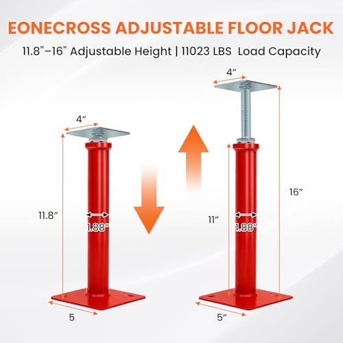 4 Pack House Floor Jacks for Leveling, 11.8-16 in Adjustable Screw Support Posts, Up to 11,023 lb Each, for Crawl Space, Floor Joists and Basement Beams - size: 11.8''-16''(No Turning Bar)