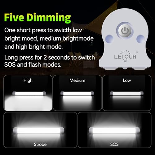 LETOUR LED Tube Magnetic Light Bar Work Lights 2000 Lumens 2600mAh 5 Lighting Options Camping Lantern USB Rechargeable Portable Battery Powered Lights with 2 Magnets Endurance for 40 Hours - size: 6.1in
