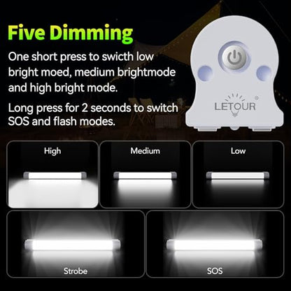 LETOUR LED Tube Magnetic Light Bar Work Lights 2000 Lumens 2600mAh 5 Lighting Options Camping Lantern USB Rechargeable Portable Battery Powered Lights with 2 Magnets Endurance for 40 Hours - size: 6.1in