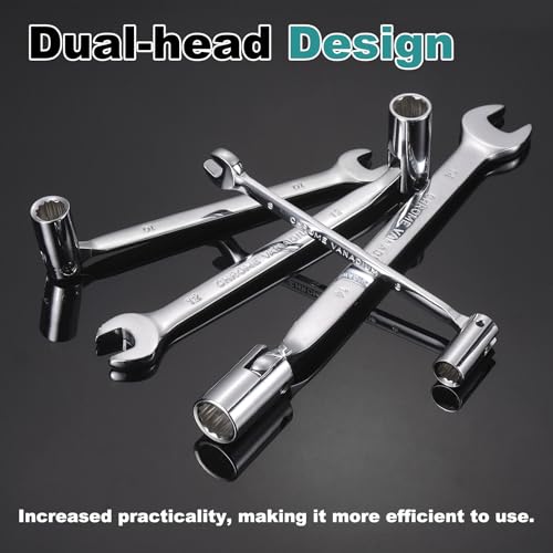 HARFINGTON 2 Pcs 8mm Swivel Head Socket Combination Spanner Wrench CR-V Steel Rotary Torx Socket Head Open End Wrenches Spanner Mirror Polishing for Auto Car Repairing - size: 8mm