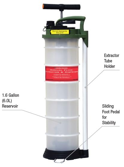 JohnDow Industries JDI-150DE 1.6-Gallon 2-in-1 Manual Fluid Extractor & Discharge Pump — Rated to 212°F — Oil, ATF, Coolant, Brake Fluid — 1-Year Warranty
