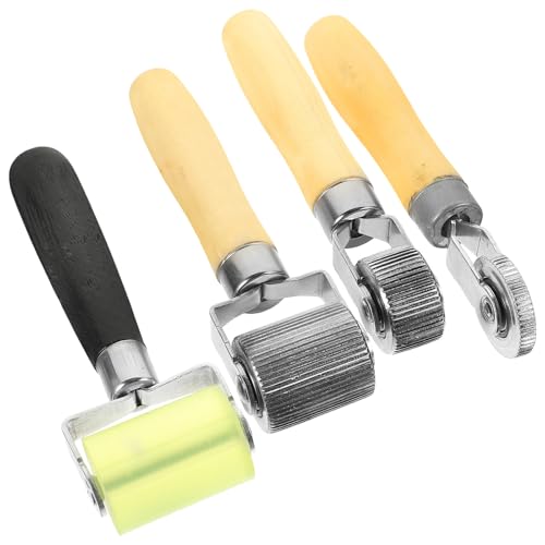 4pcs Tire Repair Tools Hand Roller Set with Smooth Rolling Action and Lightweight Wood and Iron Material for Effective Car Tire Patch Adhesion and Sound Deadening