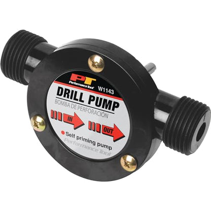 Performance Tool W1143 Liquid Transfer Pump for Corded/Cordless Drills - 225 GPH, 3/4-Inch Max Hose Diameter, Self-Priming, Corrosion-Resistant Shaft