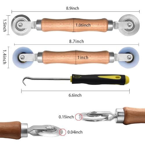 BAYTORY 3Pcs Screen Rolling Tool Kit for Installing Door Mesh Screens Window | Screen Spline Roller Tool with Wooden Handle and Steel Bearing Wheels, Durable and Easy to Use - style: Stainless Steel