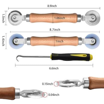 BAYTORY 3Pcs Screen Tool, Window Screen Spline Roller Tool with Wooden Handle and Steel/Nylon Bearing Wheels, Mesh Screen Door Repair Kit Easy to Use - style: Nylon & Stainless Steel
