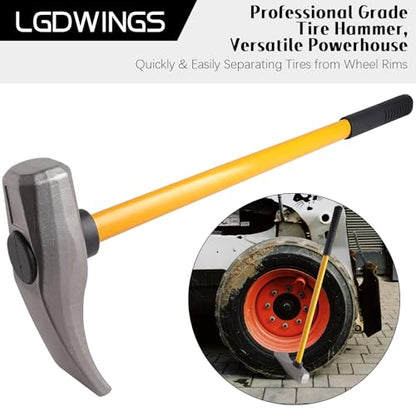 32" Tire Bead Breaker Wedge, Heavy Duty Manual Tire Hammer for Semi Truck, Tractor, Bus & RV - Unbreakable Fiberglass Handle Shock-Absorbing Rubber Grip, High-Carbon Steel Wheel Changing Tool