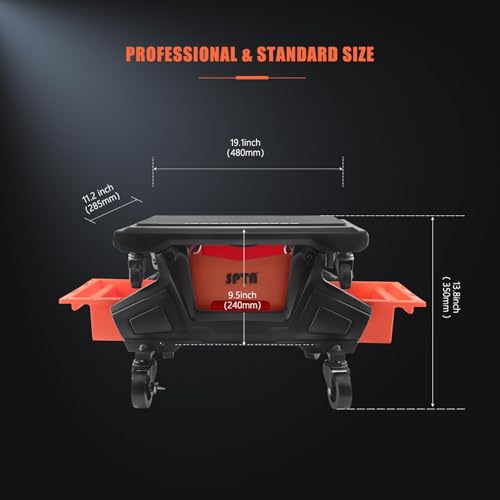 SPTA Automotive Mobile Rolling Mechanics Stool - Heavy Duty Roller Creeper Seat Soft Rubber Cushion Brake Wheels Storage Drawers Tray Roller Seat for Home DIY Garage Car Detail, 330lb Load Bear -PT161