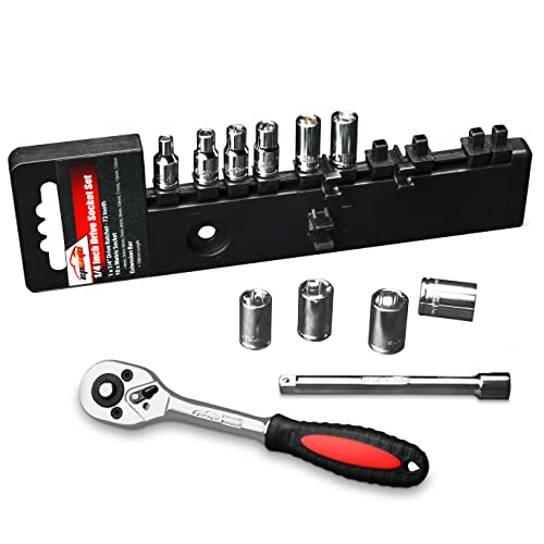 EPAuto 1/4-Inch Drive Socket Set with 72 Tooth Reversible, 12 Pieces - size: 12 Pieces