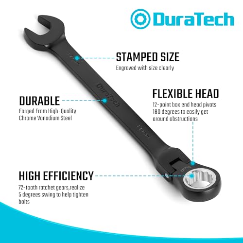 DURATECH 9-Piece Flex-Head Ratcheting Wrench Set, Combination Wrench Set, 72 Tooth, Metric, 8, 10, 11, 12, 13, 14, 15, 16, 17mm, Black Electrophoretic Coating, CR-V Steel, with Rolling Pouch - color: Black, size: 8-17mm