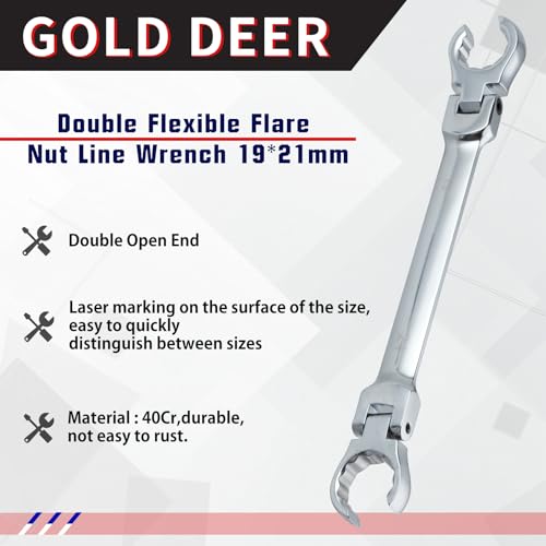 Flex Head Flare Nut Wrench 19 * 21mm Wrench Flexible Flare Nut Line Wrench Metric Flare Nut Wrench Set Metric Flare Tool Flex Tools 40Cr for Automotive Repairs Plumbing Repairs - style: 19*21mm
