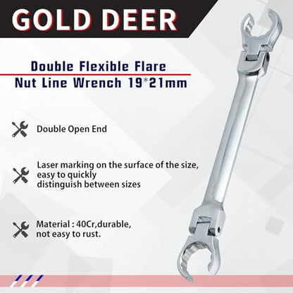 Flex Head Flare Nut Wrench 19 * 21mm Wrench Flexible Flare Nut Line Wrench Metric Flare Nut Wrench Set Metric Flare Tool Flex Tools 40Cr for Automotive Repairs Plumbing Repairs - style: 19*21mm