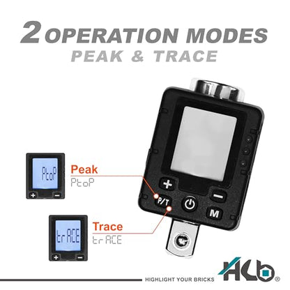 HB 3-Piece Digital Torque Adapter Set AAM002-U, 1/2" Drive 7.4–147.6 Ft-lb (10–200Nm), ±2% Accuracy, Peak/Trace Modes, 5 Units, Memory, LED & Buzzer Alerts, Chrome Vanadium Steel, Made in Taiwan - size: Digital Torque Adapter Set