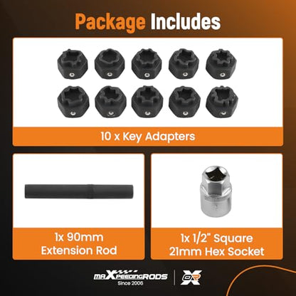 maXpeedingrods 12PCS Wheel Locking Nut Key Kit Compatible with Mercedes Benz, Wheel Lock Nut Socket Adapter Set, Wheel Lock Lugnut Anti-Theft Screw Lug Nut Removal Tool, Anti-Theft Screw Remover