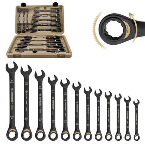 ironcube 12-Piece Ratcheting Wrench Set: SAE 1/4" to 3/4" - 72-Tooth - Tough Black - Chrome Vanadium Steel - with Organizer - size: 12 Piece SAE